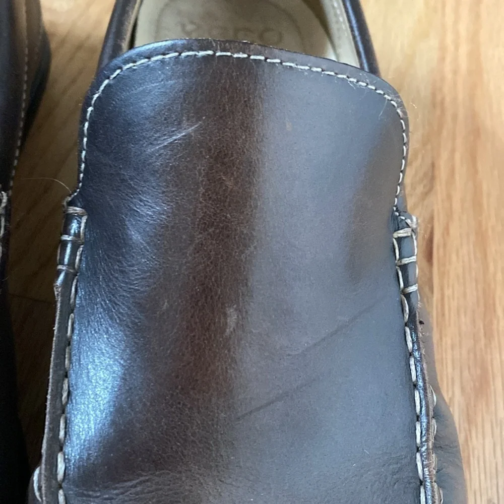 ecco mens leather driving loafers moccasin slip on brown comfort shoe 45 11 11.5